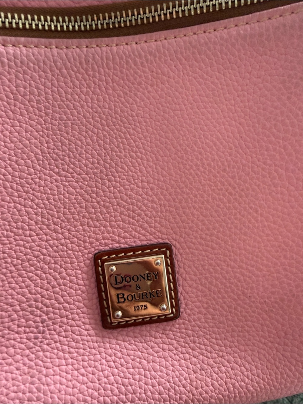 Dooney & Bourke Pink Pebble Leather Crossbody with Brown Trim - Picture 3 of 8